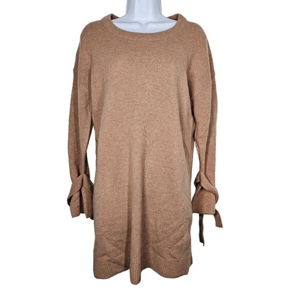 Madewell Camel Merino Wool Sweater Dress With Tie Sleeves Women's‎ Small - Picture 5 of 12